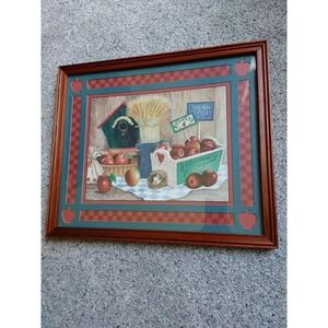 Vintage Home Interiors Gifts Apples Birdhouse Picture Checkered Die Cut Mat USA